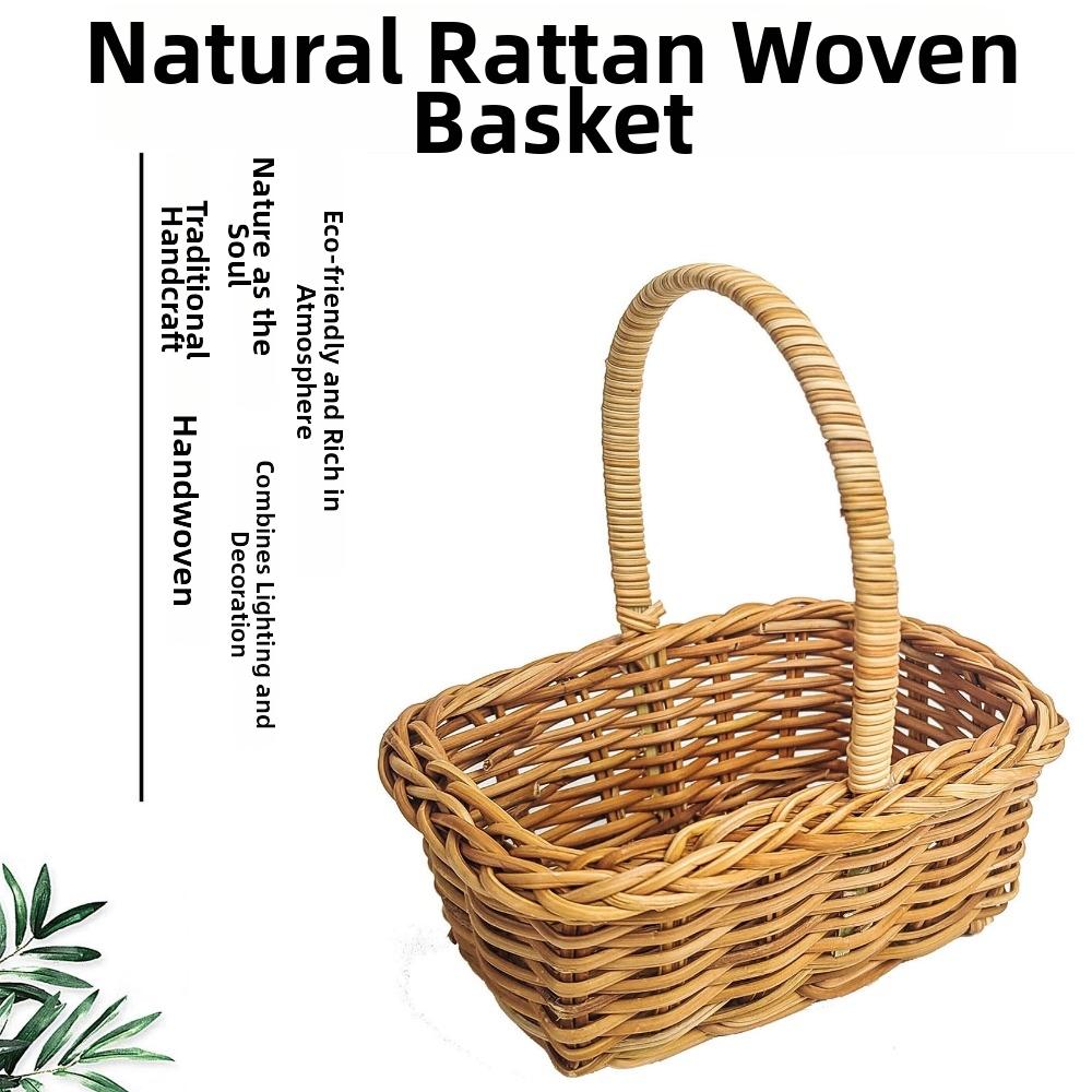 Handwoven Weaving Flower Basket with Handle Vegetable Fruit Flowers Holder  Living Room Decoration