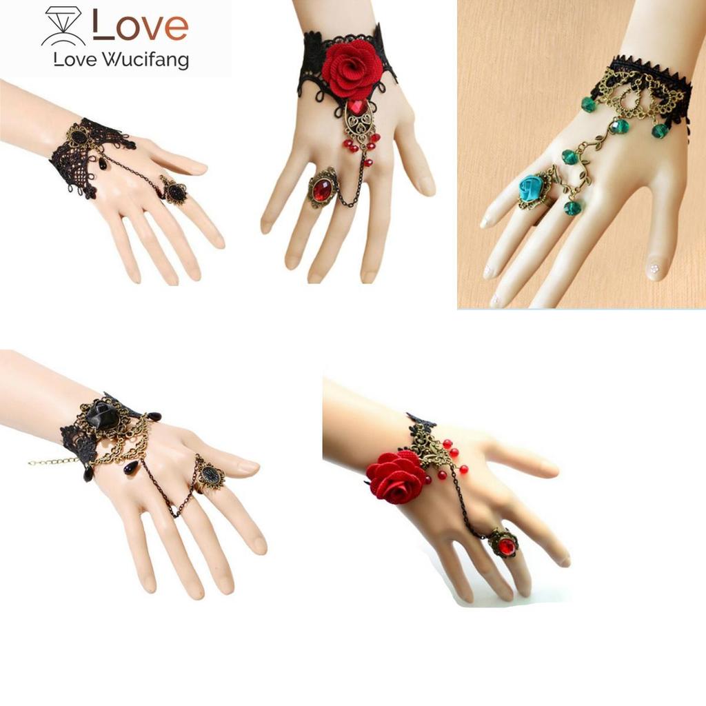 1pcs Steampunk Vampire Black Lace Rose Bracelets Vintage Gothic Butterfly Bracelet For Woman