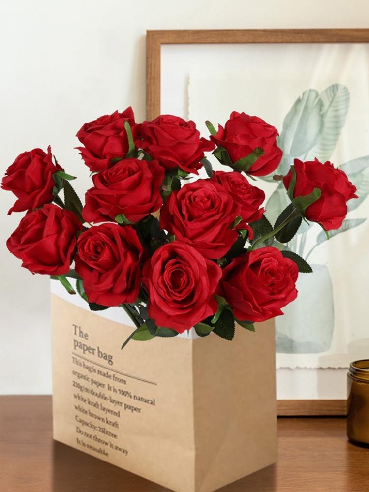 12 шт. Искусственные цветы Розы Массовый букет поддельных шелковых роз с длинным стеблем Искусственные розы Цветы для свадьбы Домашние вечерние украшения стола