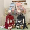 Blocked Fashion Color Letter Pattern Backpack With Compartment Transparent