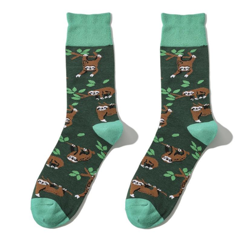 1 Pair Unisex Socks Cartoon Cute Sloth Print Breathable Middle Tube Socks Suit In All Seasons For Daily