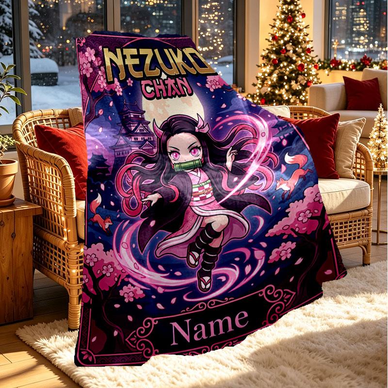 Custom Name Personalized Demon Slayer Print Blanket, Home Decor, Bedroom, Sofa, Camping, Couch, Gifts for Birthday Christmas