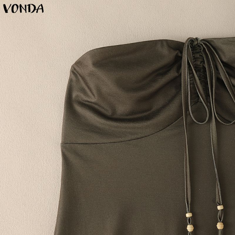 VONDA Летние женские топы-майки без бретелек с принтом, открывающие плечи