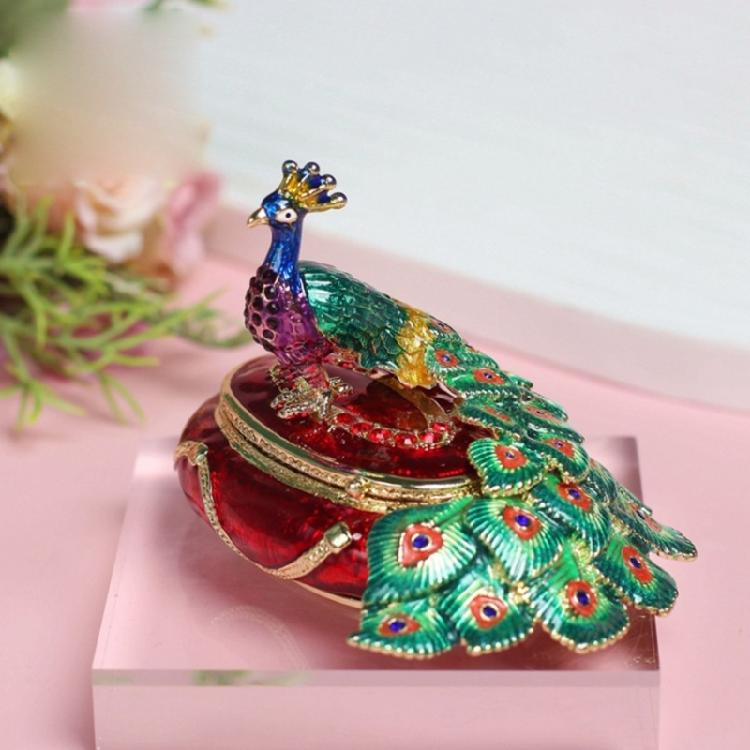 Многоцелевая маленькая шкатулка для украшений, украшенная ручной росписью эмалью с узором из павлинов. Идеально подходит для личного и корпоративного использования.
