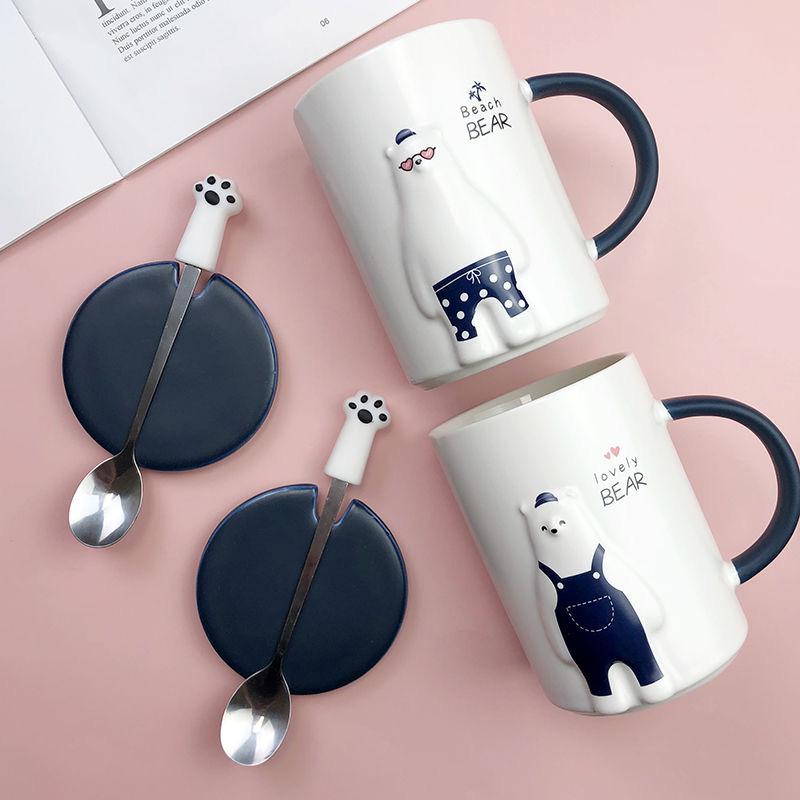 Креативная рельефная кружка, чашка с белым медведем, персонализированная керамическая чашка, кофейная чашка, чашка для молока, чашка для воды, набор для питья