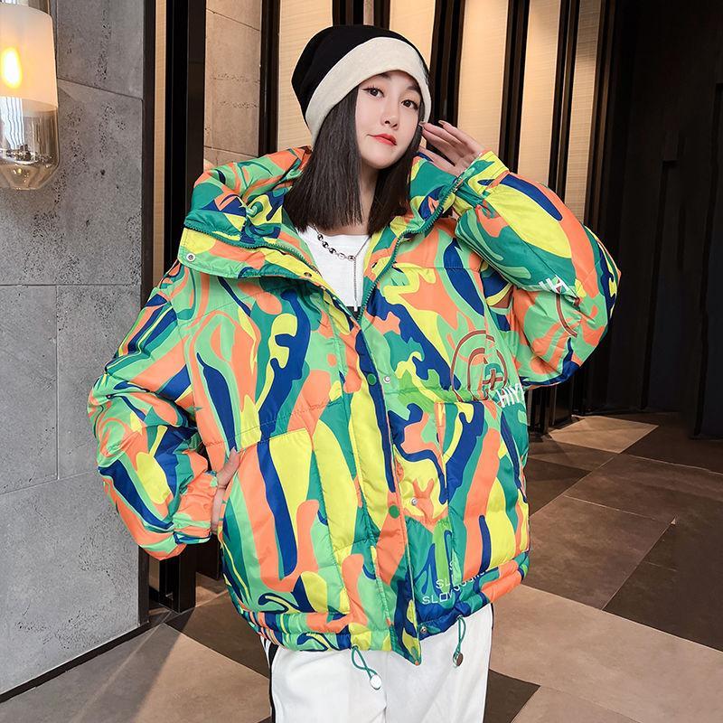 Зимняя женская куртка-пуховик с принтом граффити, модная толстая короткая парка с капюшоном, шикарная свободная уличная верхняя одежда