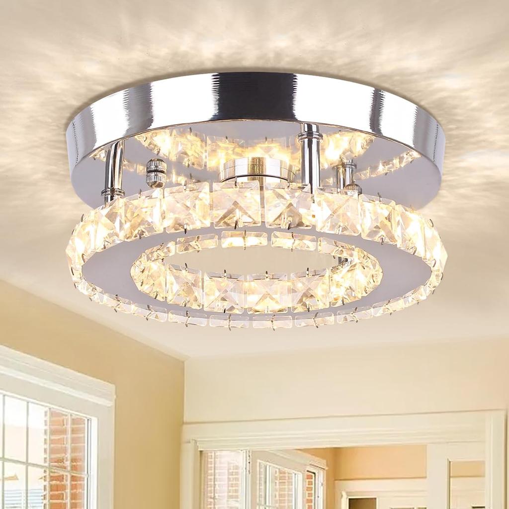 Modern Round K9 Crystal LED Ceiling Light Dimmable Surface Mounted Small Ceiling Chandelier with Remote Control