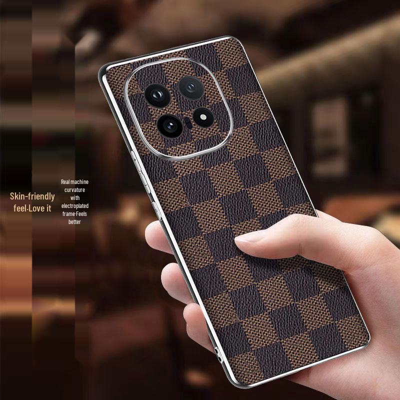 Роскошный кожаный чехол для телефона IQOO15: Высококлассный, Гальванизированный, Противоударный Клетчатый Дизайн для Мужчин