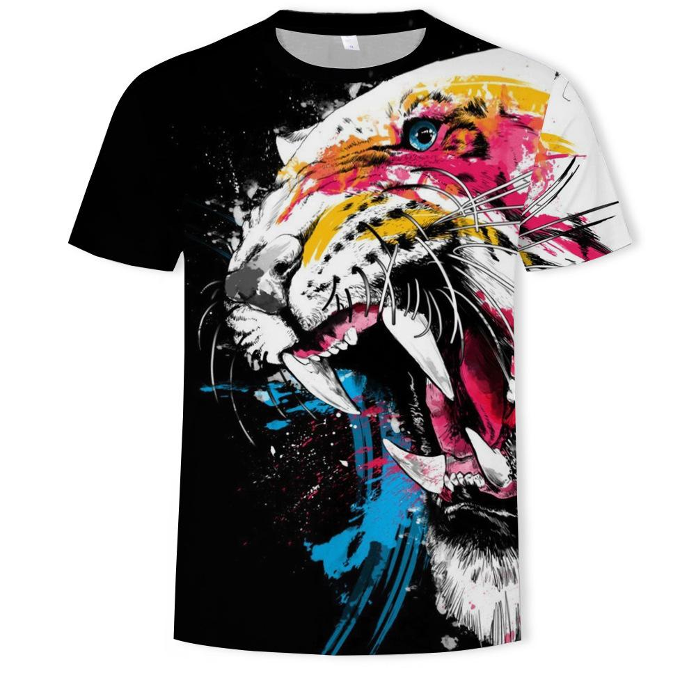 Summer Men's T-shirt 3D Print Tees Tiger Lion Loose Round Neck Short Sleeve Tops Men Clothing