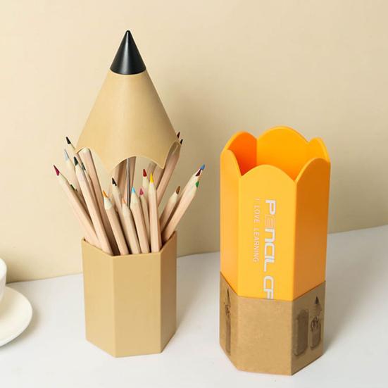 Pen Holder with Dustproof Lid Pencil Shape Large Capacity Student Classroom School Desktop Pen Makeup Brush Storage Organizer Container