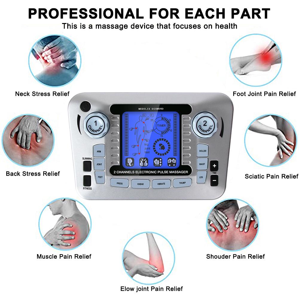 Электрический импульсный массажер Tens EMS стимулятор мышц 12 режимов цифровой терапевтический аппарат массаж тела средство для облегчения боли здравоохранение