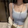 Sexy Slim Tank Top Suspender Women's Spring Summer Vest Suspender Lace Edge Undershirt with Slim Solid Color Ice Silk Top