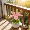 Handmade Crochet Lily Potted Plant, Knitted Pink Lily Flower in Mini Pot, Desk Decor, Unique Gift for Mom, Home Office Ornament