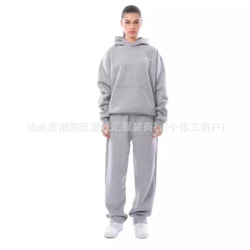 Mens Casual Hoodie Sweatshirt Set Plain Color Sports Outfit Daily