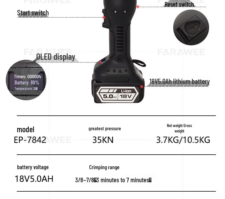 Электрический гидравлический обжимщик для шлангов кондиционера автомобиля, модель OPT-7842