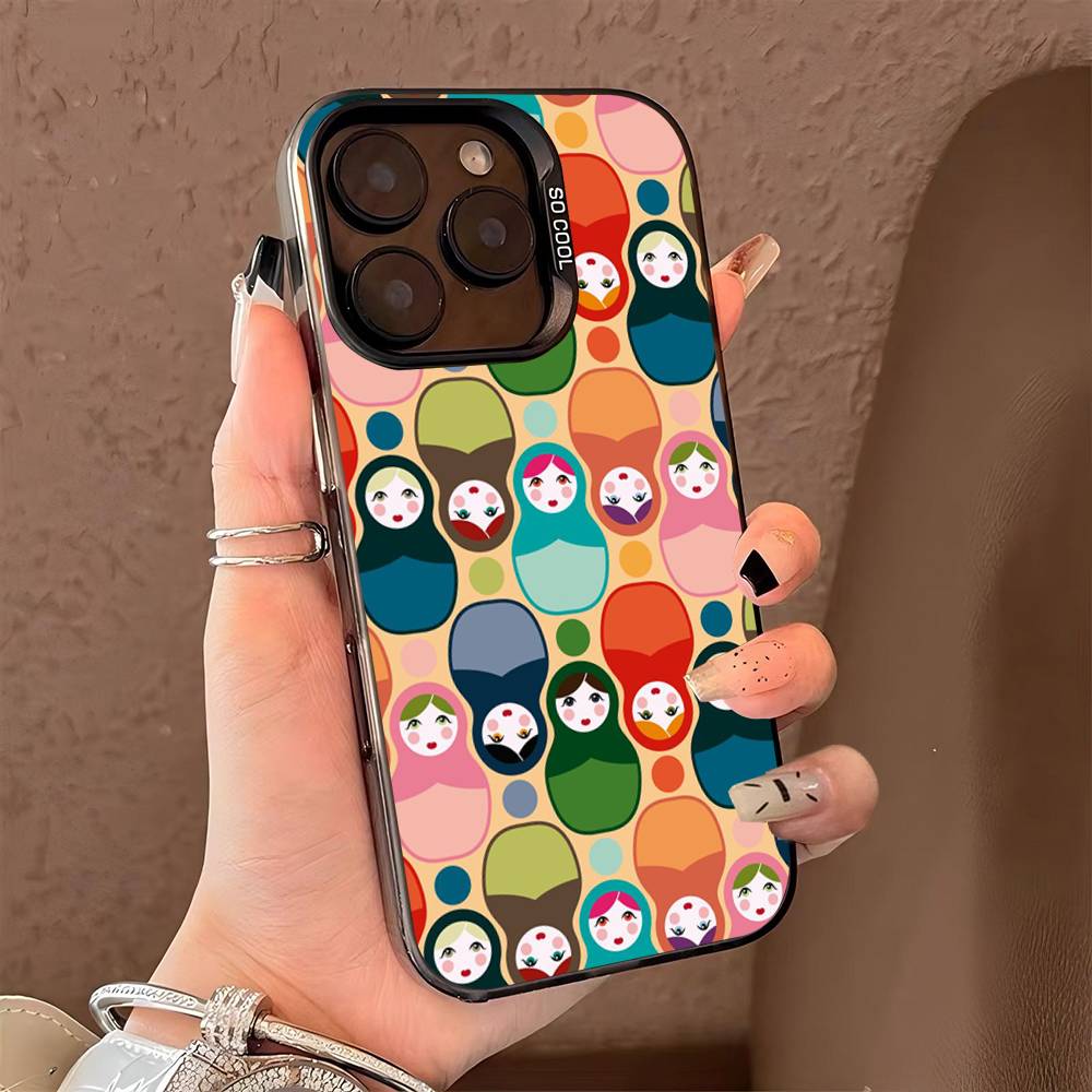Матрешка Милый Чехол для Телефона для iPhone 17 16 15 14 13 Pro Max Plus Матовый Цветная Задняя Крышка