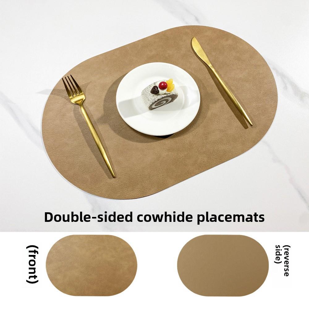 Двусторонний коврик под приборы из коровьей кожи в скандинавском стиле - водонепроницаемый и маслостойкий овальный изоляционный коврик