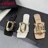 Fashion Summer Beach Female Slides Slippers Sandals Shoes For Women Flip Flops Fashion Metal Ladies Flats Slippers Shoes Big Size 43