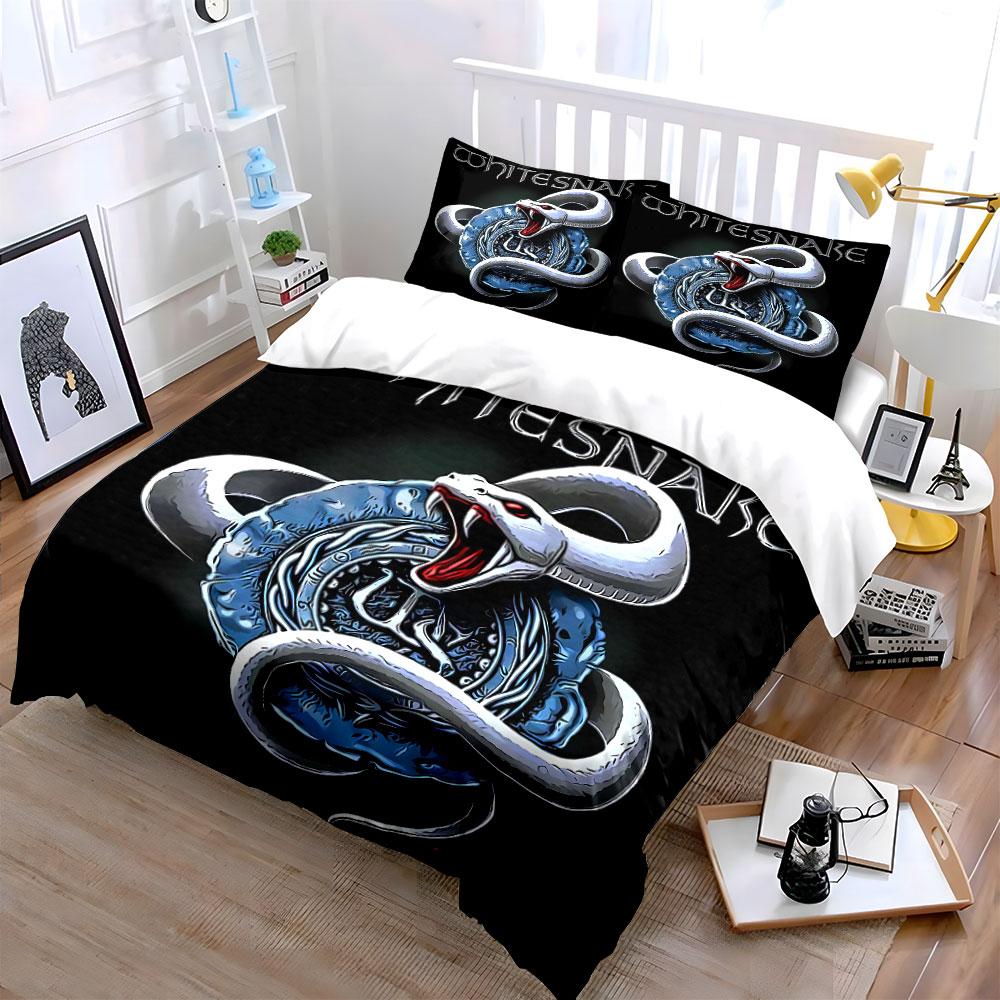 Whitesnake Logo with Snake Design Bedding Duvet Cover Set Duvet Cover Pillowcases (1*Duvet Cover 2*Pillowcases, without duvet insert)