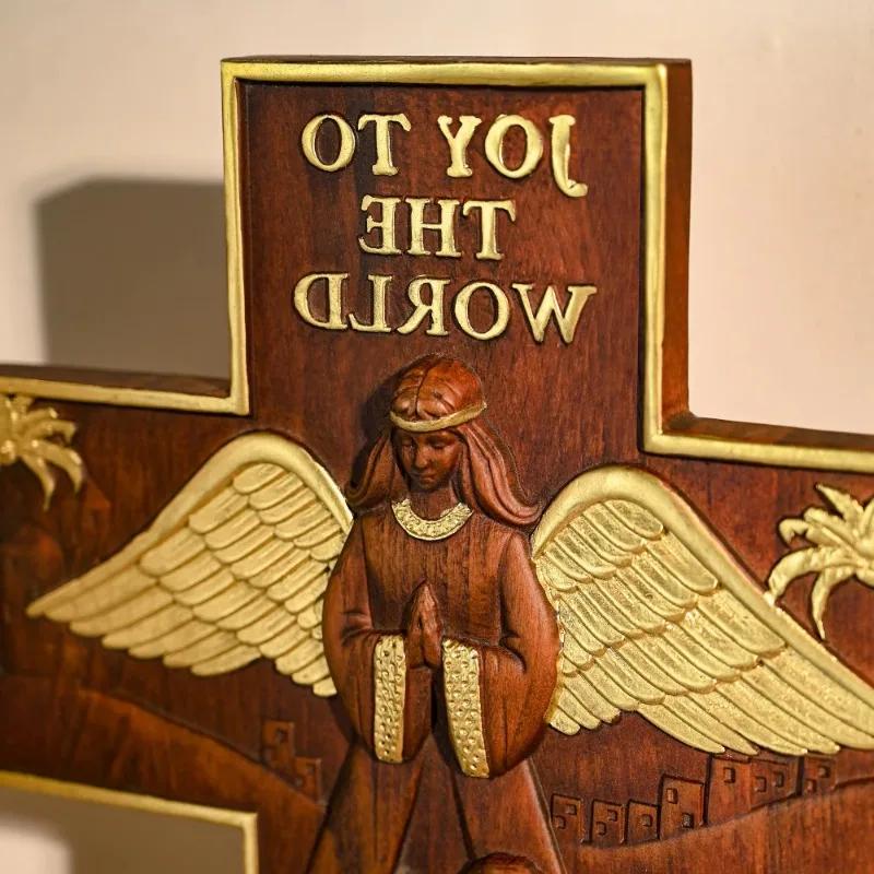 Украшение для дома Деревянный вертеп, Украшение для стола в виде креста, Христианская скульптура, Статуэтка Рождества, Религиозный рождественский подарок