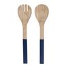[R2875] - 'Boho' Bamboo Salad Servers Navy Beige - 30x7 Cm