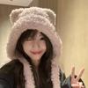 Милая шапка с ушками медведя женская зимняя большая окружность головы вязаная пушистая шапка велосипедная морозостойкая пушистая шапка-пуловер