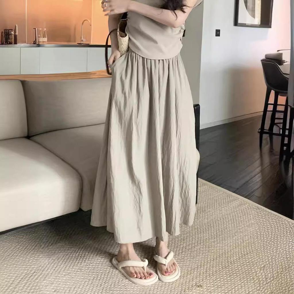 Плиссированная женская юбка миди А-силуэта, высокая талия, слим-эффект - Весна/Лето, корейский стиль, доступен большой размер.