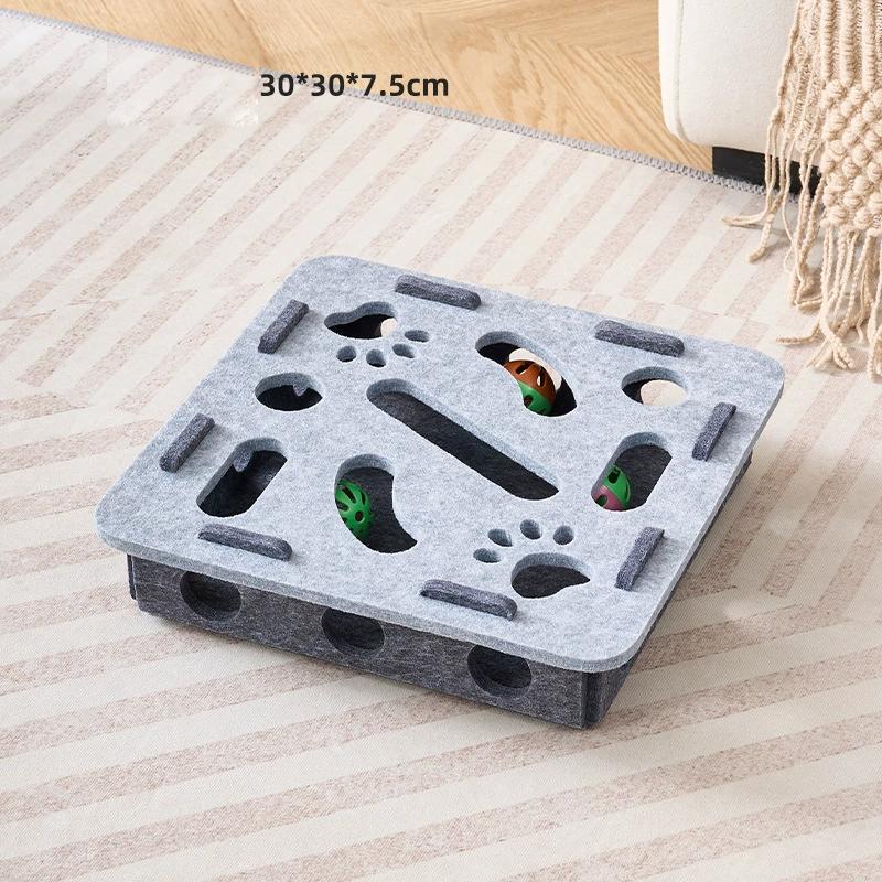 Cat Puzzle Toy Felt Maze Box Interactive Play Toy With Bell Balls For Indoor Kitten Exercise Hunting Game Relieve Boredom