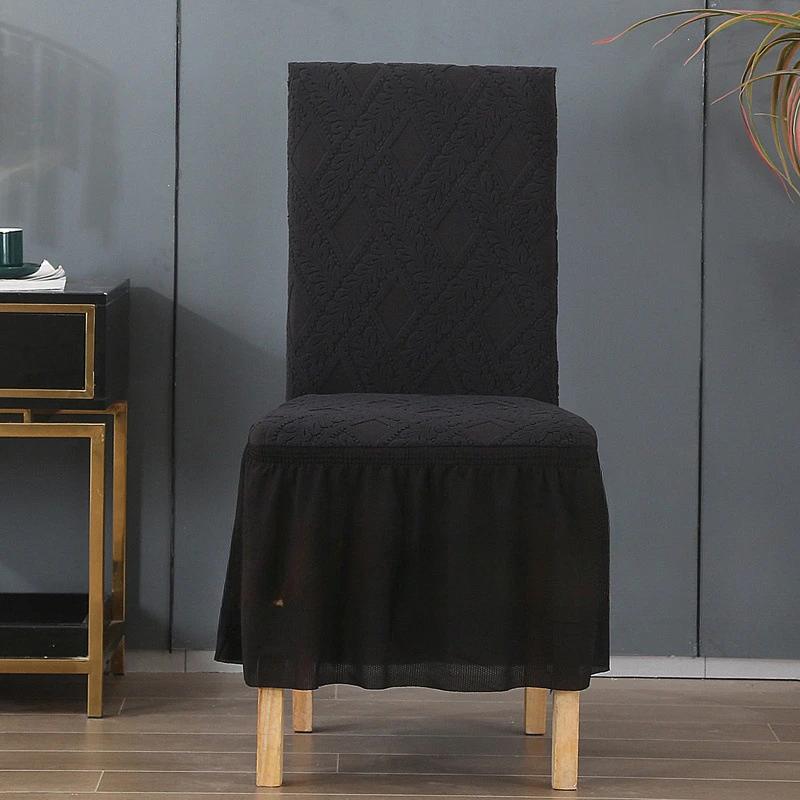 New Skirt Jacquard Chair Cover Solid Color European Rattan Hotel Dining Chair Cover Home Elastic Chair Cover