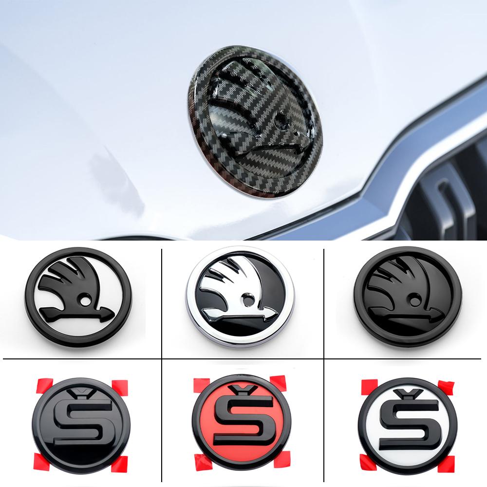 TTJJ2 1pcs Car Front Grille Logo Trunk Emblem Covers Sticker For Skoda Octavia A5 A2 VRS Vision Kodiaq Rapid Fabia VII Superb S Logo