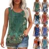 Tank Top For Women Summer Outfits Sleeveless Print Blouses Casual Loose Shirts Scooped Neck Pleated Front