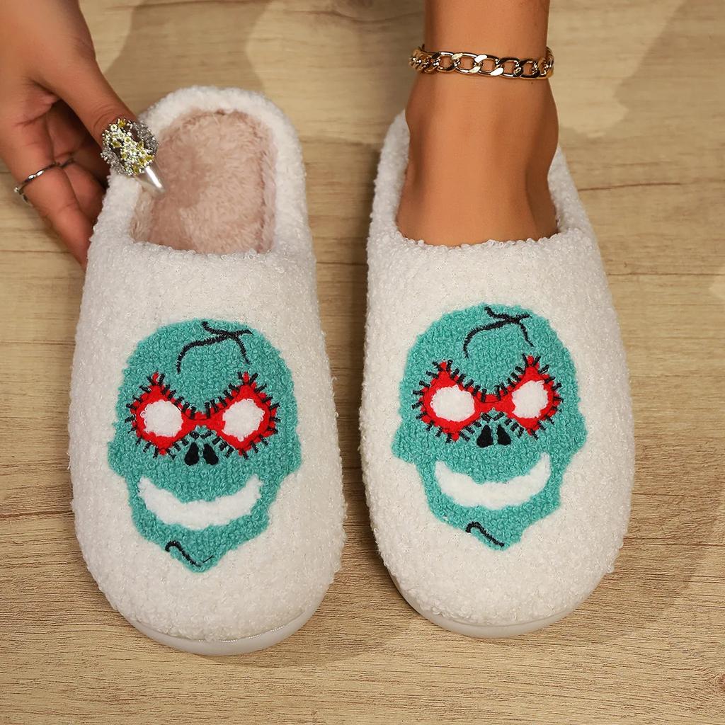 Fashion Women's Cotton Slippers 2024 Autumn/winter Halloween Cotton Slippers for Indoor Warmth and Comfort Anti Slip Slippers Mask Bat