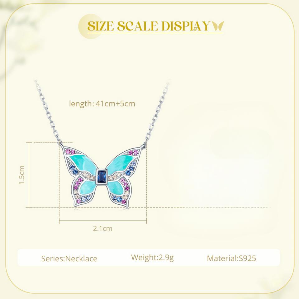 S925 Sterling Silver Colorful Butterfly Pendant Necklace Insect Neck Chain for Women Birthday Gift Fine Jewelry