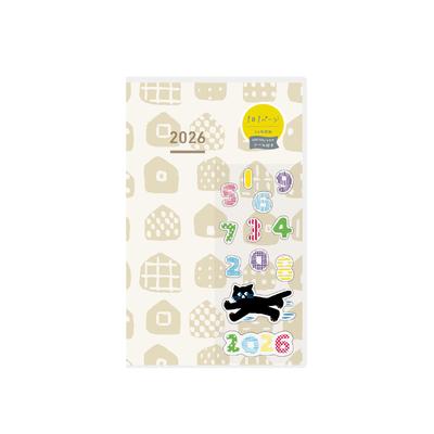 KOKUYO Jibun Techo DAYs mini 2026 Ежемесячный Ежедневный B6 с Планировщиком Ограниченного Выпуска, Начало в Январе, Тонкий, Наклейки SOU SOU, Слоновая кость, Ni-JDM1L2-26,