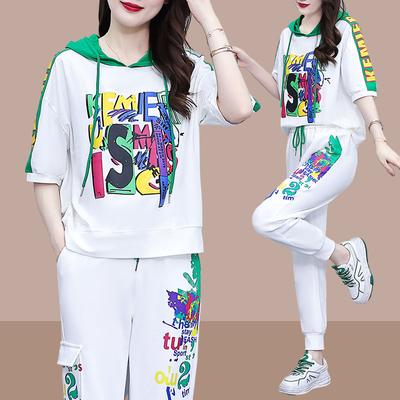 Спортивный костюм женский свободный большой размер модный вестерн стиль повседневный Fat Sister костюм из двух частей