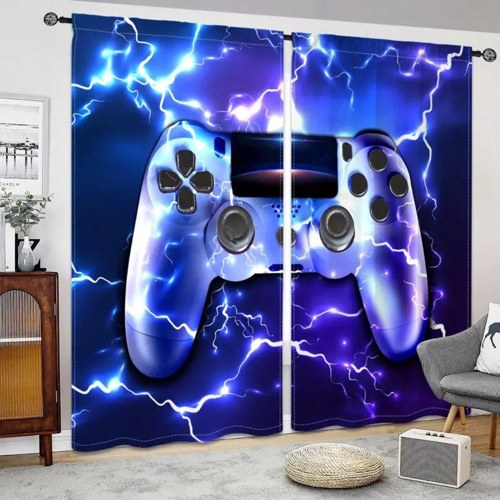 Набор из 2 штор для геймеров Декор гостиной и спальни Яркий дизайн геймпада Штора для подростков-геймеров Изготовлено из полиэстера