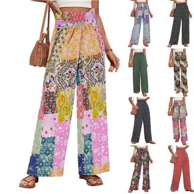 Повседневная Узкая Версия Высококлассные Прямые Брюки Эластичная Талия Слегка Расклешенные Драпировка Цветочный Высокая Посадка Женские Летние Тонкие Широкие Брюки