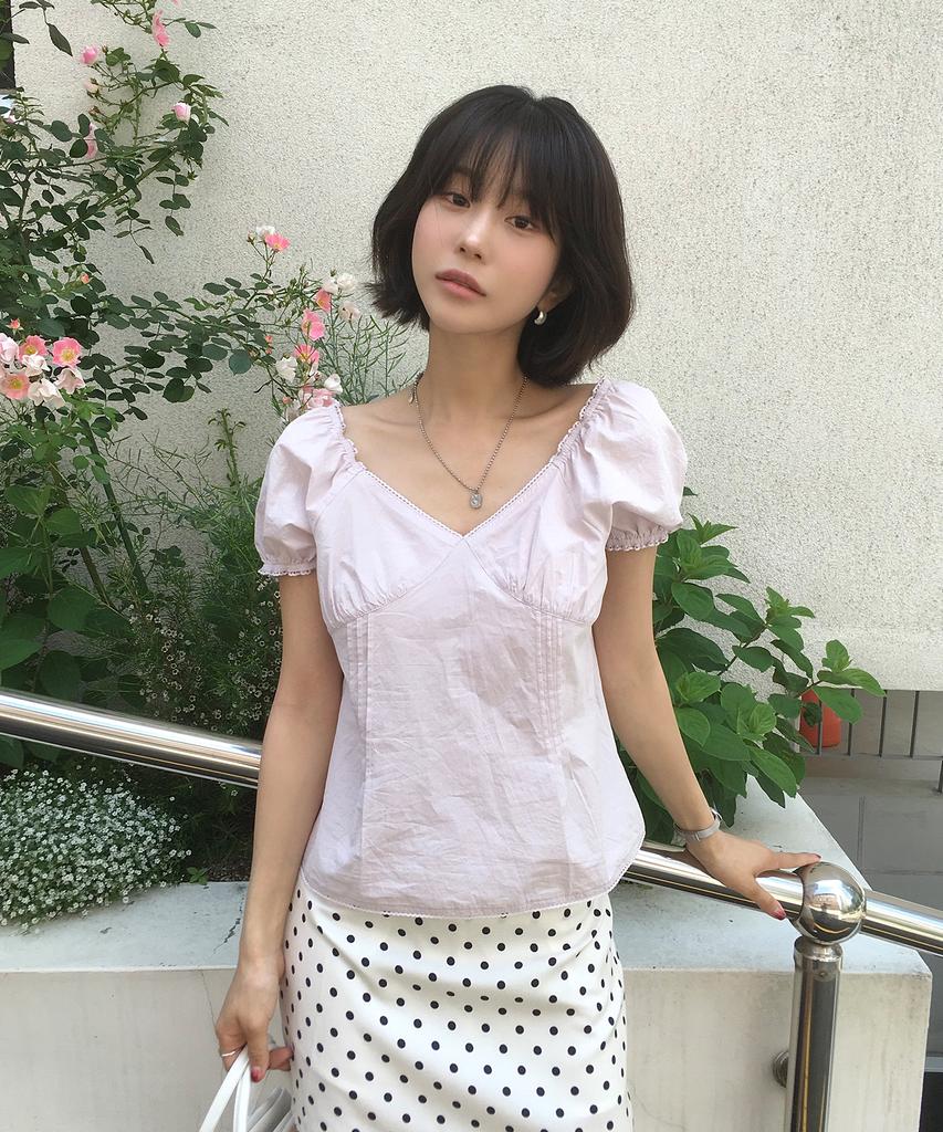 ROLAROLA Puff Sleeve Shirring Blouse Lavender