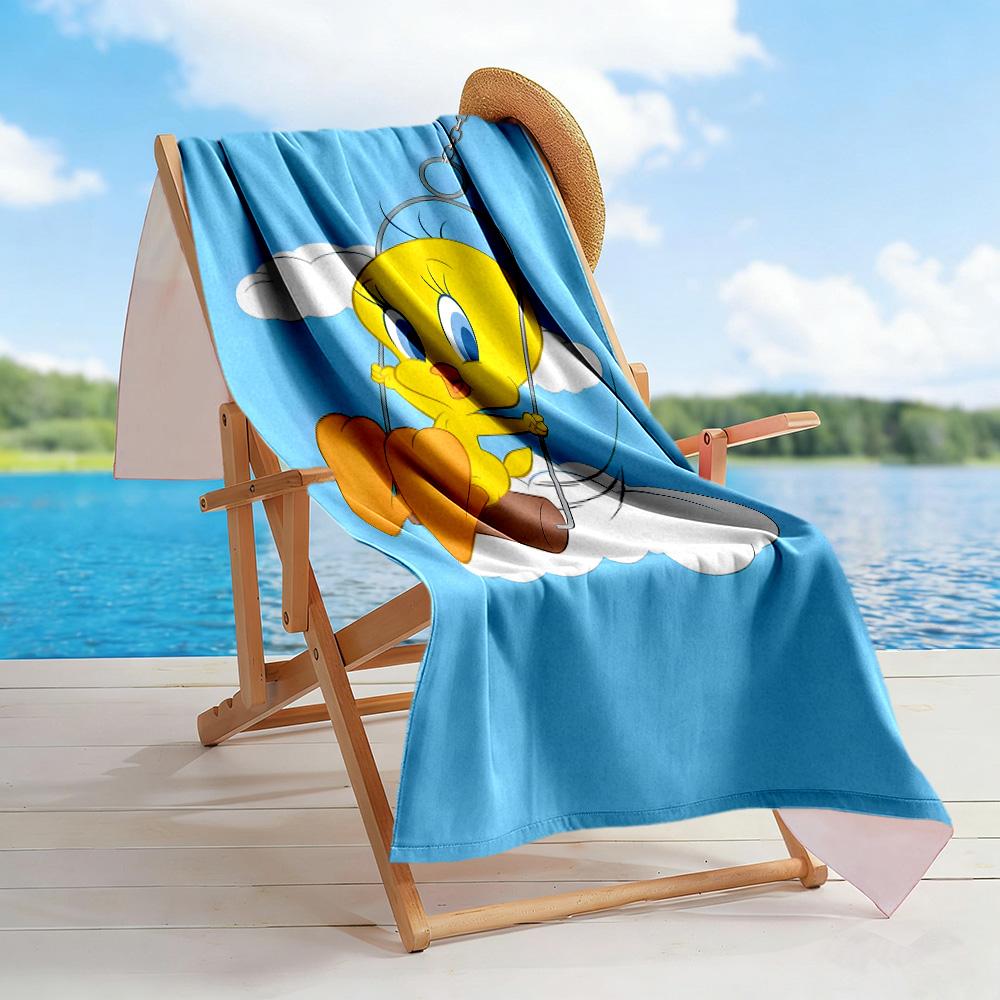 Looney Tunes Zipper Art Beach Towel Super Soft Microfiber Quickdry Fabric Comfortable Lightweight