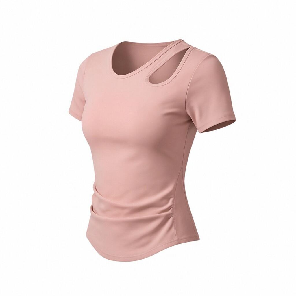 Niche hollow design yoga top women's folds close waist and look thin with chest pad running training quick-drying short-sleeved women's summer