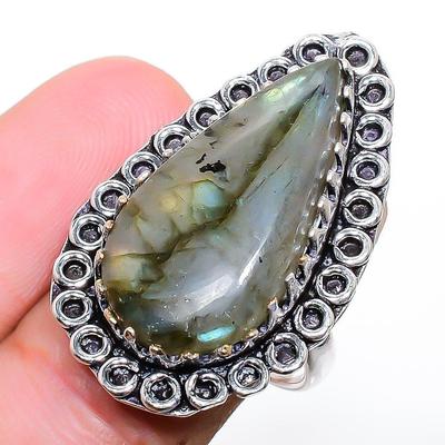 Labradorite Handmade Gemstone 925 Sterling Silver Jewelry Ring 6 P921