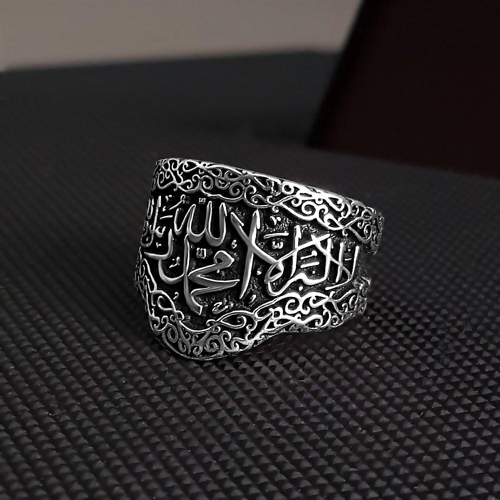 Мужское кольцо из стерлингового серебра 925 пробы с вышитым исламским письмом бесцветным аксессуаром для него