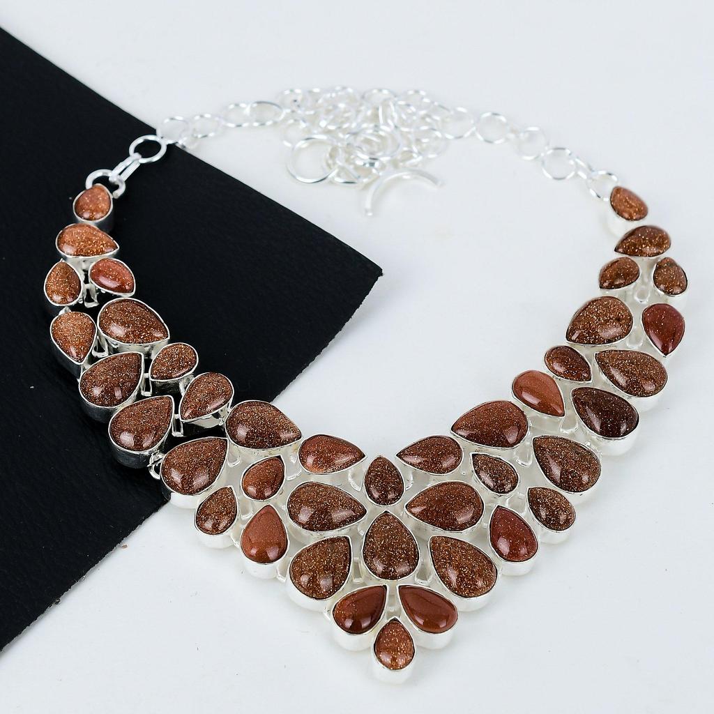 Натуральный солнечный камень драгоценный камень ручной работы 925 пробы стерлингового серебра гальванопластика ожерелье, солнечный камень серебро для жены унисекс ожерелье праздничная одежда подарки