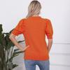 Halloween European And American Knitted Tops Independent Station Pumpkin Smiley Female Slim Short Sleeve Crew Neck Solid Color Sweater Female