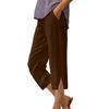 Women Cropped Pants Elastic Waist Wide Leg Beach Pants with Pockets Solid Color Casual Loose Fit Pants