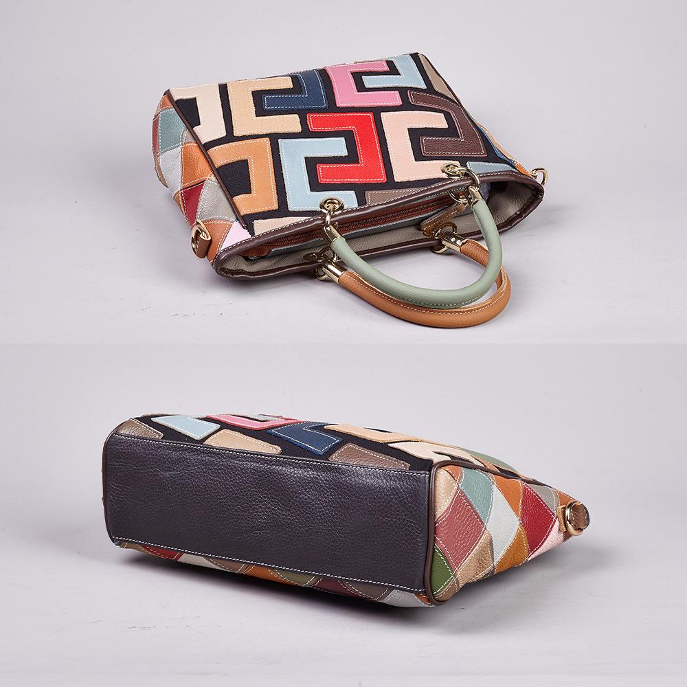 Genuine Leather Women's Ethnic Style Color Block Crossbody Shoulder Bag