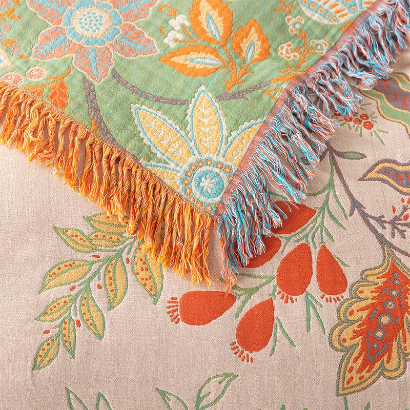 Хлопковый плед с цветочным узором и кисточками, двустороннее полотенце-одеяло, чехол на диван, мягкий, комфортный, для дома, для ежедневного использования