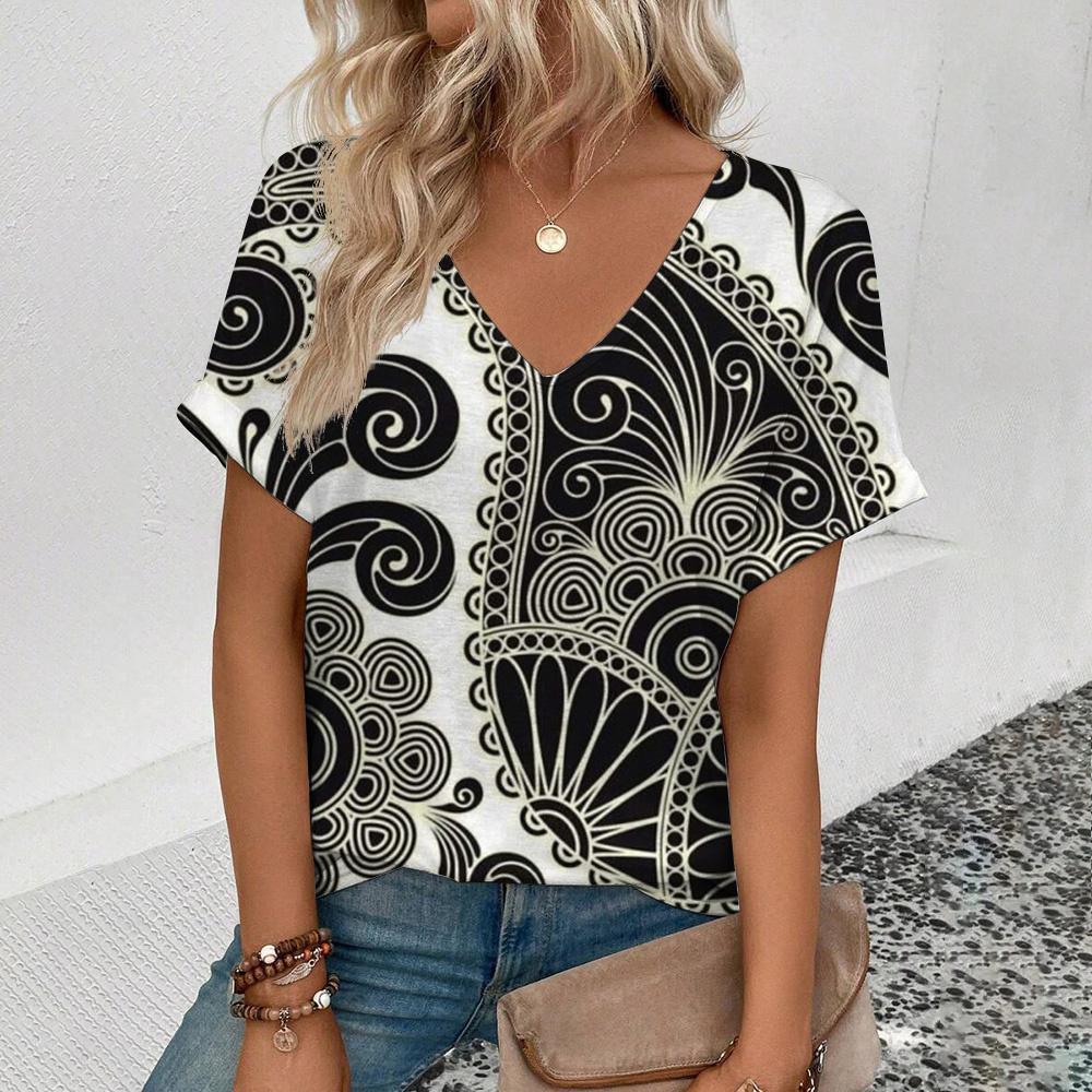 S-8XL Plus Size Women's T-Shirt Summer V-Neck T Shirt For Women Fashion Short Sleeve Tops Casual T-Shirt 3d Print Female Clothes