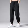 Men Pants Ice Silk Straight Thin Side Pockets Drawstring Elastic Waist Plus Size Loose Quick-drying Solid Color Quick Dry Gym Traning Jogging
