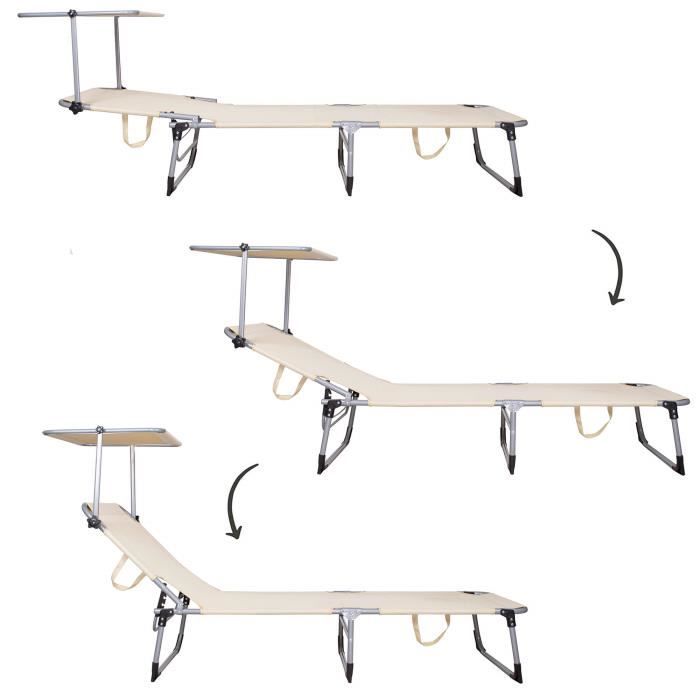 Шезлонг - SPRINGOS - Pliable avec pare-soleil - 188 x 57 см - Металл - 100 % полиэстер